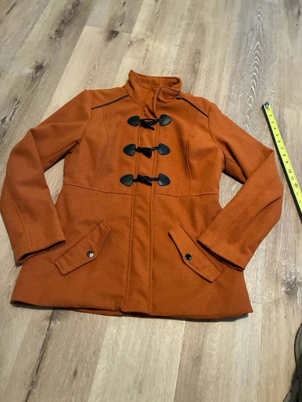 Rampage Duffle Coat Size M Orange Toggle Button Winter Pea Coat